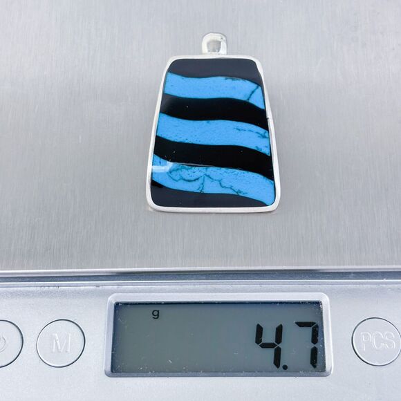 Vintage Sterling Silver 925 Onyx and Dyed Howlite Pendant - Picture 6 of 7